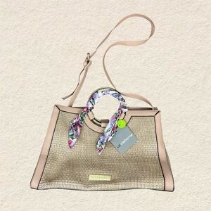 Liz Claiborne NWTs Chic Straw and Pink Leather Women's Bag